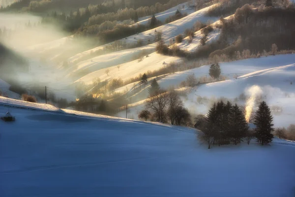 A poesia das luzes e da neve cristalina. Luzes e sombras — Fotografia de Stock