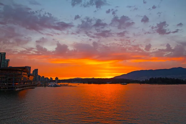 Spettacolare Tramonto Sul Porto Vancouver Nella Brithish Columbia Canada Paesaggio — Foto Stock