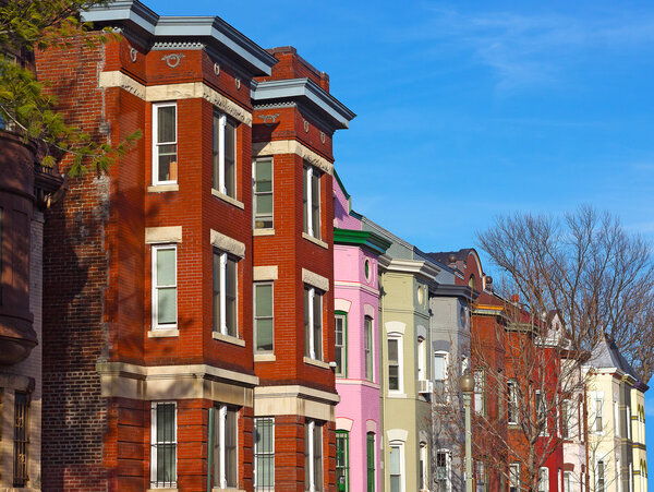 Colorful brick townhouses of Washington DC.