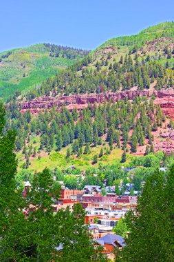 Town and surrounding mountains landscape.
