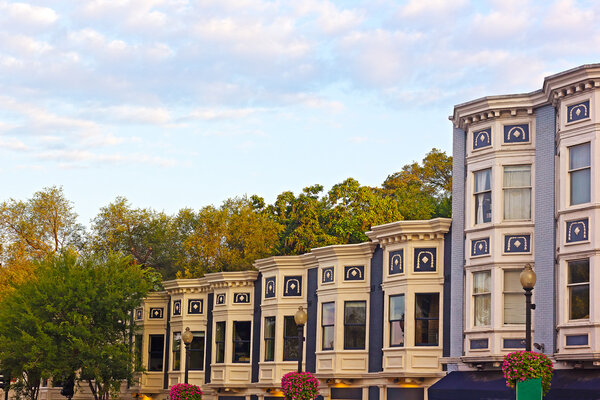 Residential row houses in Georgetown suburb of Washington DC, USA.
