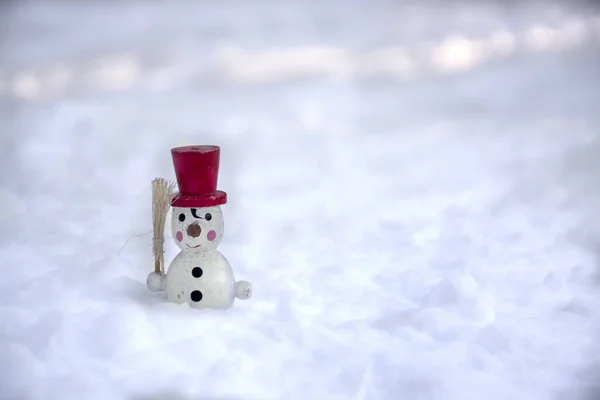 Boże Narodzenie Tematyczne Vintage Drewniana Zabawka Bałwan Śniegu Close Widok — Zdjęcie stockowe