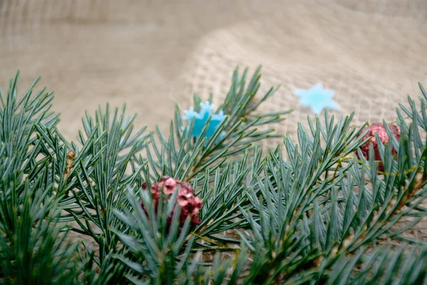 Weihnachten, Neujahr, Winterrand mit Tannenzweigen, Platz für Text — Stockfoto