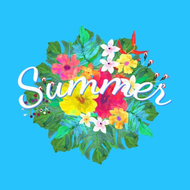 Soyut el üzerinde Yaz metin tropikal kompozisyon boyalı. Vektör