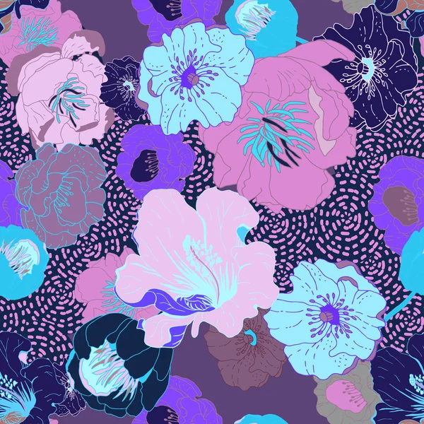 Fond floral sans couture. Fleurs isolées sur fond géométrique — Image vectorielle