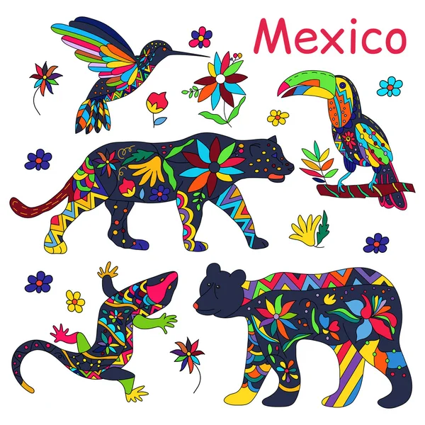 Un conjunto de imágenes vectoriales de animales mexicanos. Ilustración vectorial . — Vector de stock