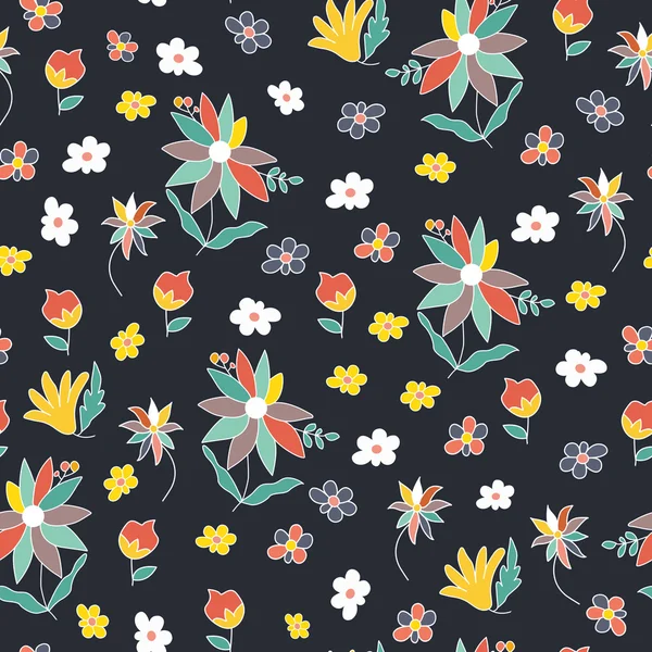 Nahtloser floraler Hintergrund. isolierte Blumen auf schwarzem Hintergrund — Stockvektor