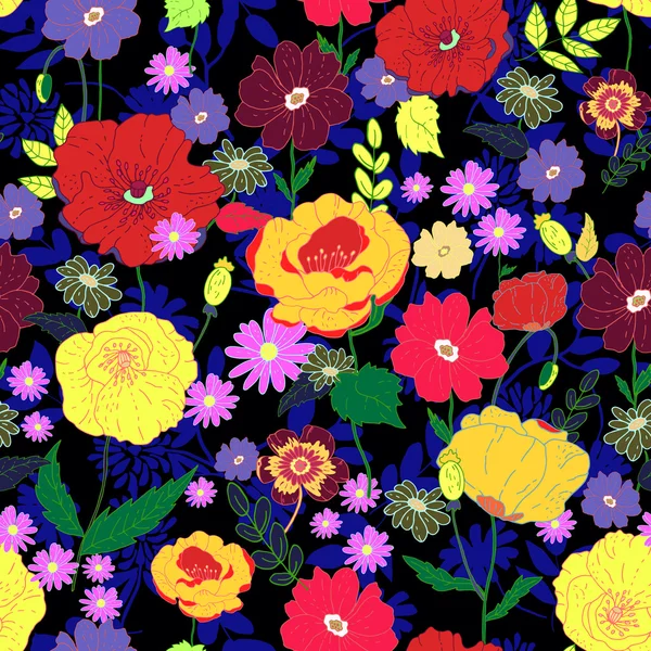 Fundo floral sem costura. Padrão colorido. Vector illustrati — Vetor de Stock