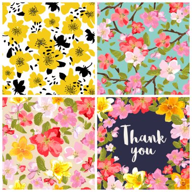 Çiçek arka planlar kümesi. Vektör çizim.