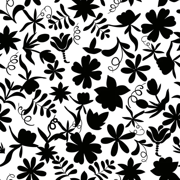 Abstrakte nahtlose Muster mit isolierten Blumen Silhouetten auf w — Stockvektor