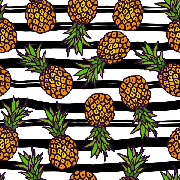 Ananas motif sans couture sur fond de bandes . — Image vectorielle