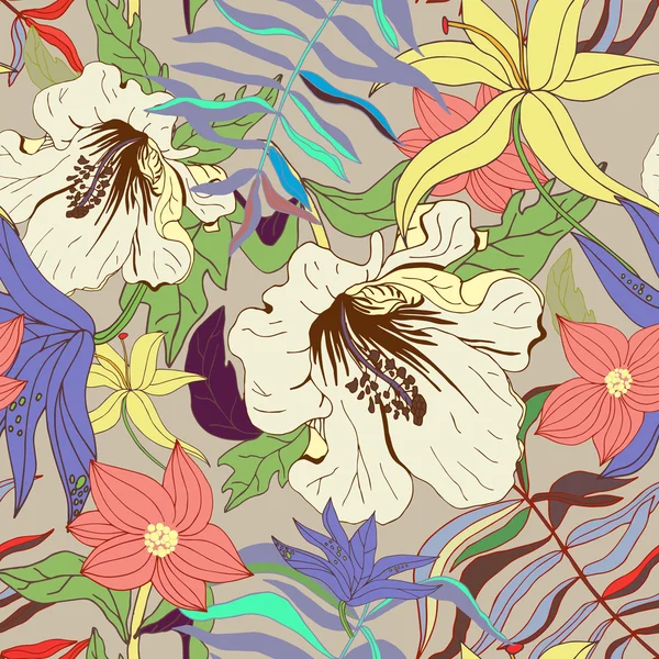 Abstrakcyjny bezszwowy wzór z pastelowych kwiatów na białym tle — Wektor stockowy