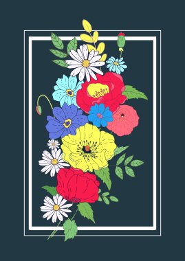 Vektör çiçek kartı. İzole lea ile zarif çiçek koleksiyonu