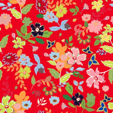 El çizimi izole çiçekler ile soyut dikişsiz desen.