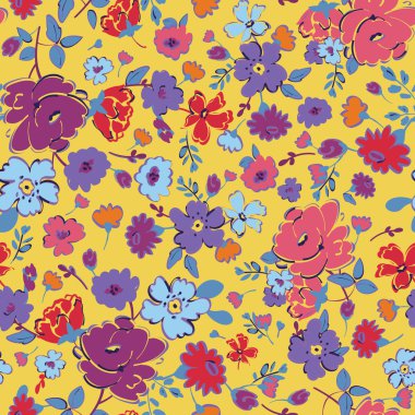 El çizimi izole çiçekler ile soyut dikişsiz desen.