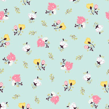 İzole el çizim çiçekleri ile soyut dikişsiz desen.