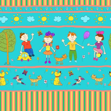 Doodle seamless modeli şirin Childs'ın yaşam.