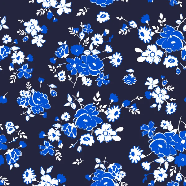 Fond floral sans couture. Fleurs isolées bleues et blanches et — Image vectorielle