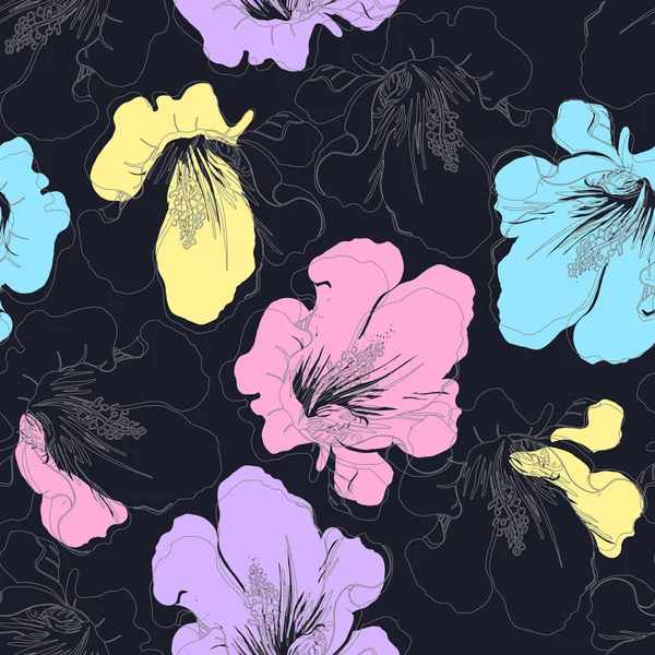 Modèle abstrait sans couture avec dessin à la main fleurs isolées . — Image vectorielle