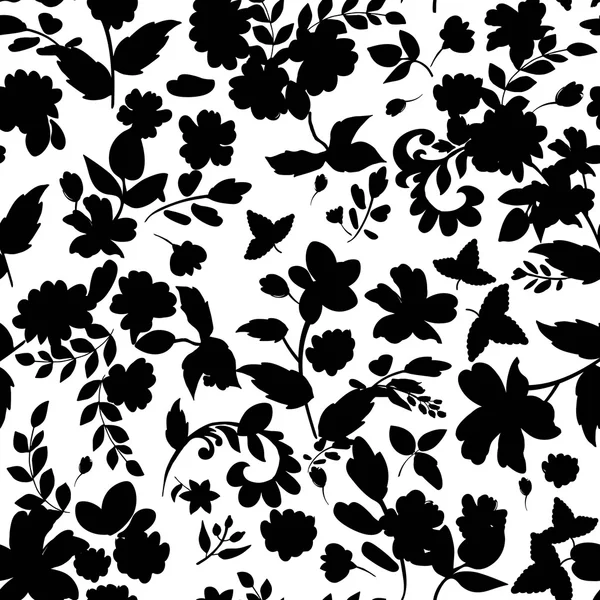 Abstrakte nahtlose Muster mit isolierten Blumen Silhouetten auf w — Stockvektor