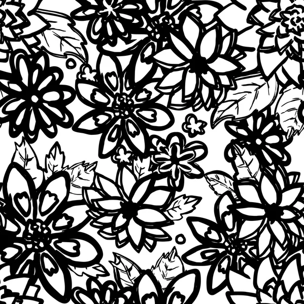 Black and white floral seamless pattern. Hand drawn white flower — Stock Vector