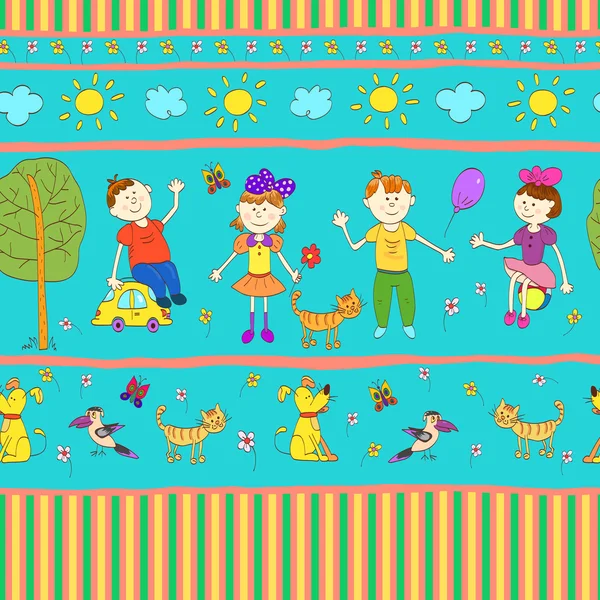 Doodle patrón sin costuras de la vida de los niños lindos . — Archivo Imágenes Vectoriales