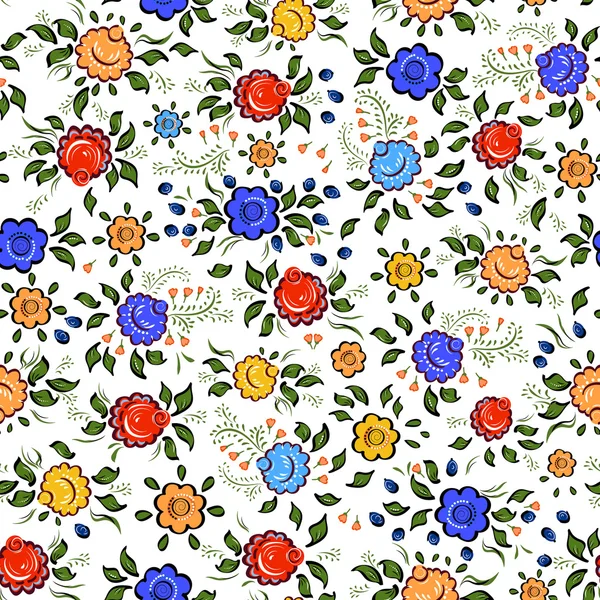 Nahtlose Folk background.bunte Blumen und Blätter auf weißem Bac — Stockvektor