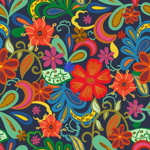 Fond d'écran Paisley sans couture. Fleurs et feuilles colorées sur fond bleu b — Image vectorielle
