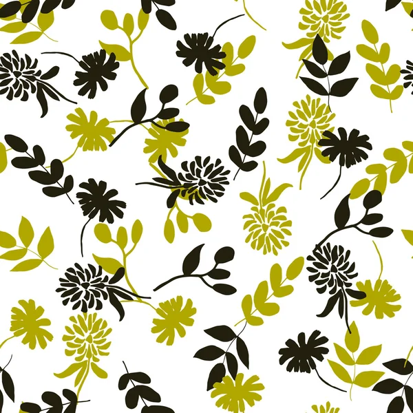 Patrón floral sin costuras. Flores aisladas negras y amarillas en wh — Vector de stock