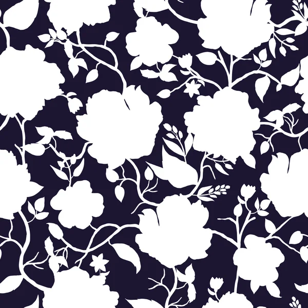 Blau-weiße florale nahtlose Muster. handgezeichnete weiße Silhouette — Stockvektor