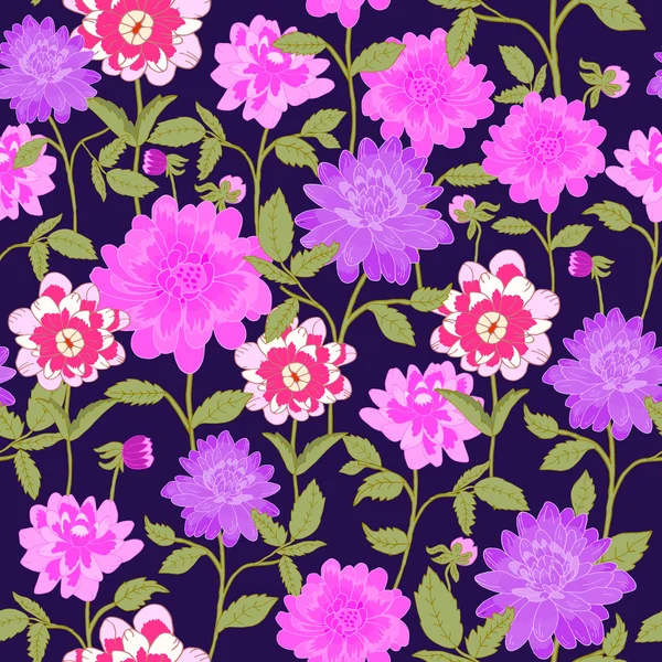 Abstract seamless pattern with colorful isolated flowers and lea — Stock Vector