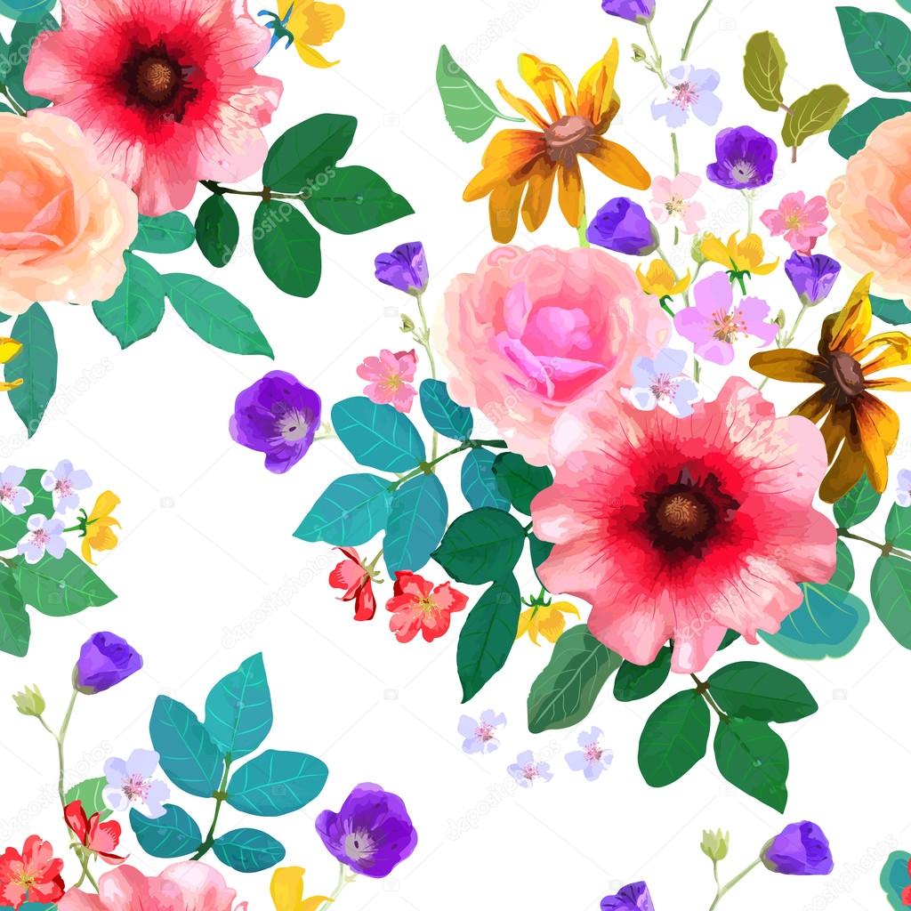 Vector illustration of floral seamless. Hand drawn beautifull fl