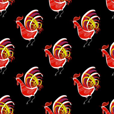 Dikişsiz desen renk ateş horoz. Çin takvimine zodyak f