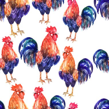 Yangın horoz beyaz arka plan üzerinde vektör seamless modeli. Isol