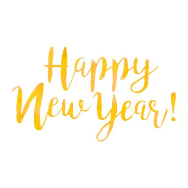 Vektör elle çizilmiş suluboya Happy New Year metinde izole. Siz