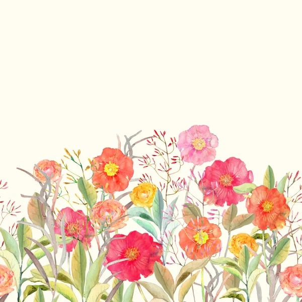 Vector naadloze floral grens. Geïsoleerde rozen en veldbloemen d — Stockvector