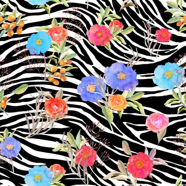 Résumé Géométrique motif sans couture whith fleurs dessin waterc — Image vectorielle