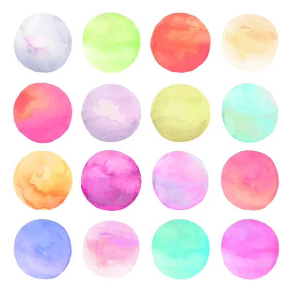 Vector set drawn watercolor. Isolated colorful round shapes back — Stock Vector