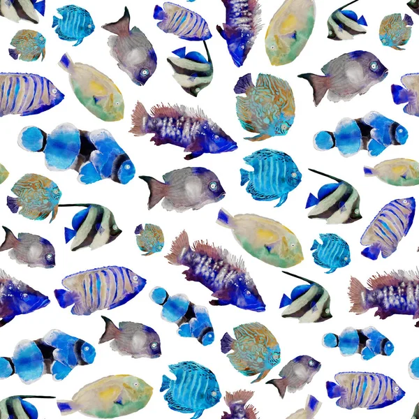 홀로 그래픽 액체의 열 대 어류는 장식 디자인을 위해 손으로 그린 바 다 없는 패턴이다. 네온 해저 세계. 유행하는 디자인 요소 — 스톡 사진