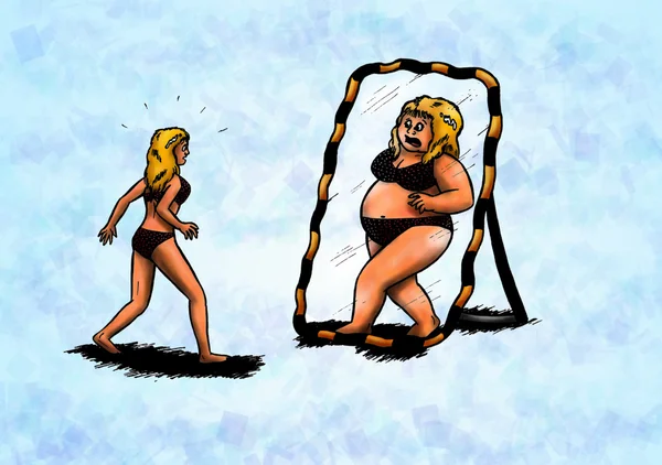 Korkmuş kadın ayna ince obez (2008)