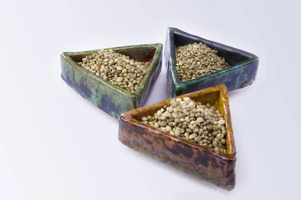 Three  kinds of  hemp seeds — Stock Photo, Image