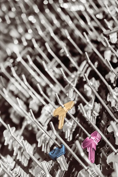 Blank Keys Three Them Special Wall Key Cutting Workshop — Stock Photo, Image