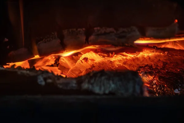 Leña Quemada Chimenea Vista Cercana — Foto de Stock