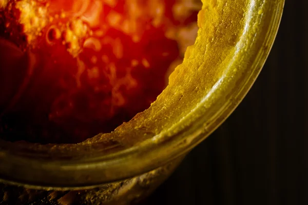 Rim of the jar with crystallized honey — Stock Photo, Image