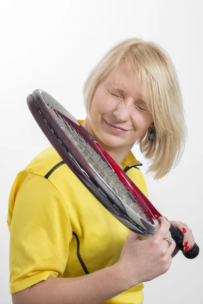 Γυναίκα με μια ρακέτα του τένις — Φωτογραφία Αρχείου
