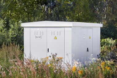 Elektrik trafo bir çayırda