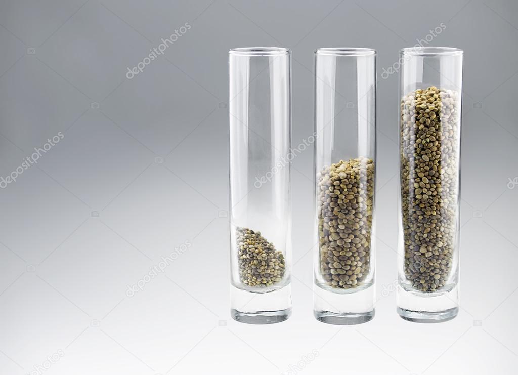 Three glasses with three kinds of  hemp seeds