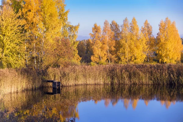 Gångbro på ett vatten under hösten — Stockfoto