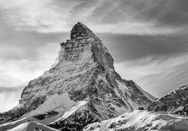 Fotografia Preto Branco Matterhorn Zermatt Suíça — Fotografia de Stock