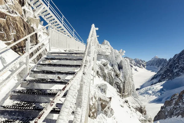 Escadaria Congelada Para Pico Grands Montets Perto Chamonix França — Fotografia de Stock